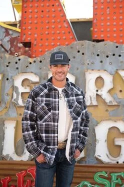 "Hooey Mens Flannel Jacket" Black/Plaid Pattern W/Cream Sherpa -Hooey Brands 21 Hooey 101