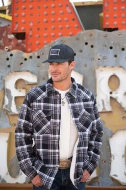 "Hooey Mens Flannel Jacket" Black/Plaid Pattern W/Cream Sherpa -Hooey Brands 21 Hooey 102