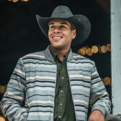 "Ozona" Hooey Bomber Jacket Grey/Stripe Pattern -Hooey Brands 2R5A1333