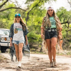 HOOey Ladies Long Kimono Black/White Bandana W/Black Fringe -Hooey Brands 2R5A5244 629619fd 7fdf 49c7 b847 d533ae510623