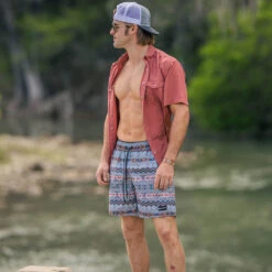 HOOey "Bigwake" Grey/Red/Blue Aztec Pattern Board Shorts -Hooey Brands 2R5A5778