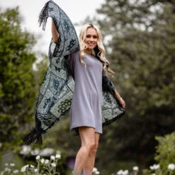 HOOey Ladies Long Kimono Black/White Bandana W/Black Fringe -Hooey Brands 2R5A7506