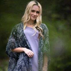 HOOey Ladies Long Kimono Black/White Bandana W/Black Fringe -Hooey Brands 2R5A7525