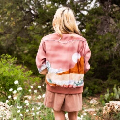 "Hooey Ladies Bomber Jacket" Pink With Desert Landscape -Hooey Brands DesertBomber 12