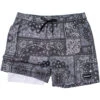 HOOey "Bigwake" Black/White Bandana Pattern Board Shorts W/ Liner -Hooey Brands HB2022bkwh front edited