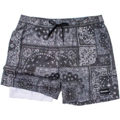 HOOey "Bigwake" Black/White Bandana Pattern Board Shorts W/ Liner