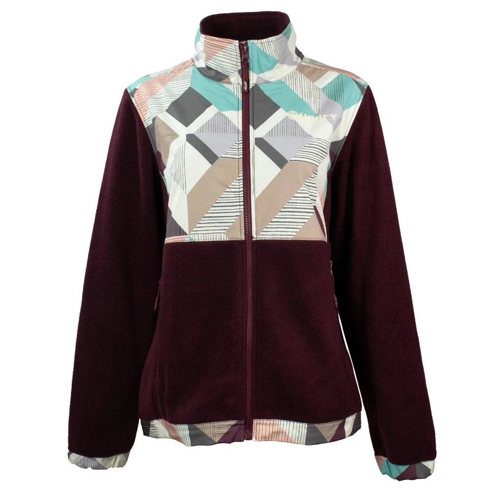 HOOey "Ladies Tech Fleece Jacket" Burgundy W/Multi-Color Print 1 HOOey "Ladies Tech Fleece Jacket" Burgundy W/Multi-Color Print