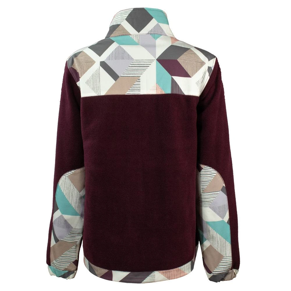 HOOey "Ladies Tech Fleece Jacket" Burgundy W/Multi-Color Print 2 HOOey "Ladies Tech Fleece Jacket" Burgundy W/Multi-Color Print - Image 2