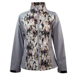 HOOey "Ladies Soft Shell Jacket" Grey W/Cream/Black Aztec Pattern