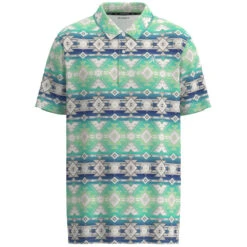 HOOey "The Weekender" Teal/Blue W/ Grey Aztec Pattern Polo