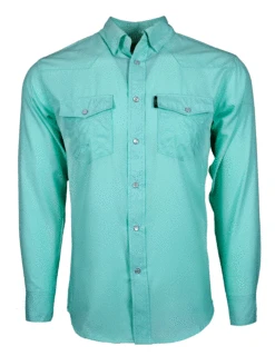 HOOey "Sol" Sea Foam Long Sleeve Pearl Snap Shirt