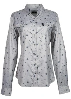 HOOey "Sol" Ladies Grey Stars Long Sleeve Pearl Snap Shirt