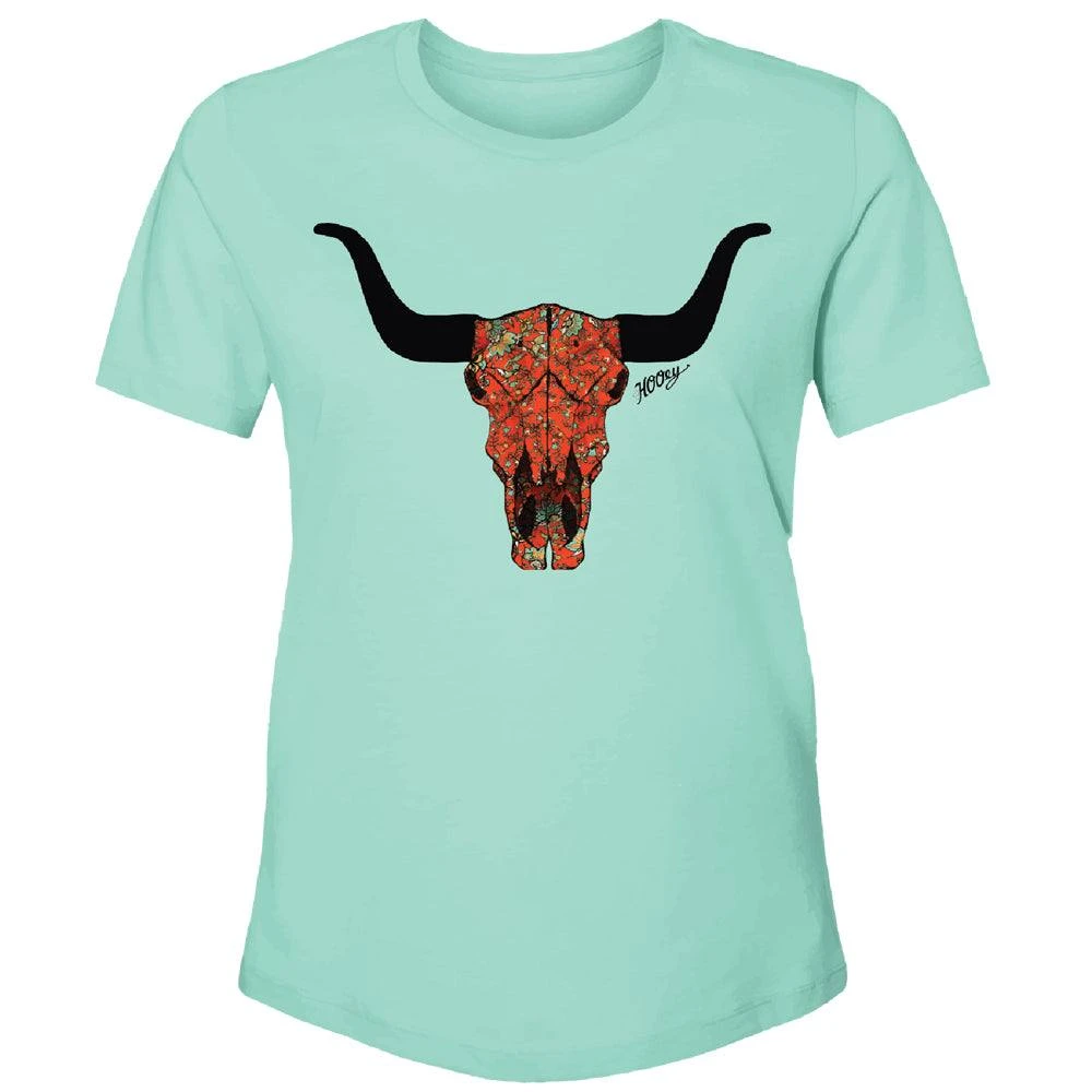HOOey "Floral Skull" Turquoise Tee 1 HOOey "Floral Skull" Turquoise Tee