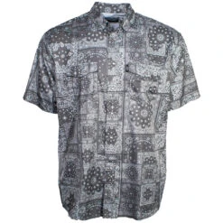 HOOey "Sol" Charcoal Bandana Pattern Short Sleeve Pearl Snap Shirt