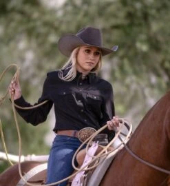 HOOey New! "Sol Competition" Ladies Black Long Sleeve -Hooey Brands HT1664BK Spring2023 Jordan 11