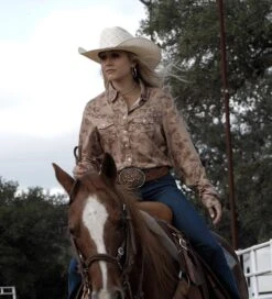 HOOey New! "Sol Competition" Ladies Tan Floral Print Long Sleeve -Hooey Brands HT1665TNSpring2023Jordan09