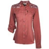 HOOey "Sol" Ladies Marsala W/Floral Pattern Detailing Long Sleeve Pearl Snap Shirt
