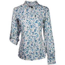 HOOey "Sol" Ladies White Floral Pattern Long Sleeve Pearl Snap Shirt