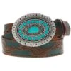 "Sioux" Classic Hooey Ladies Belt Brown/Turquoise W/Turquoise Rodeo Buckle -Hooey Brands HWBLT002 FRONT