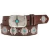 "Blue Diamond" Original Hooey Ladies Belt Brown/Ivory/Turquoise -Hooey Brands HWBLT014