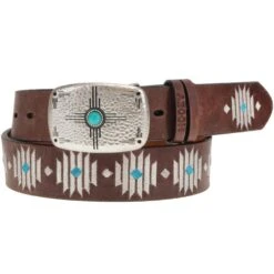 "Blue Diamond" Original Hooey Ladies Belt Brown/Ivory/Turquoise