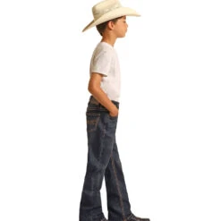 HOOey Youth Dark Vintage Double Relaxed Tapered Stretch Bootcut Jeans -Hooey Brands HYBD0BR10Q BZ lifestyle