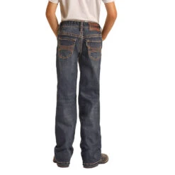 HOOey Youth Dark Vintage Double Relaxed Tapered Stretch Bootcut Jeans