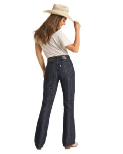 HOOey Dark Wash Jaquard Stripe High Rise Bootcut Jeans -Hooey Brands HYWD4HR167BACK