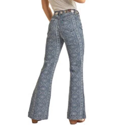 HOOey Medium Wash Aztec Print High Rise Trouser Jeans