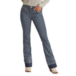 HOOey Medium Wash High Rise Stretch Baby Flare Jeans -Hooey Brands HYWD6HR168FRONT