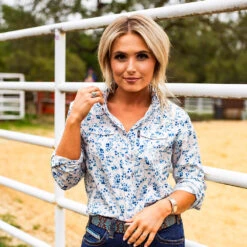 HOOey "Sol" Ladies White Floral Pattern Long Sleeve Pearl Snap Shirt -Hooey Brands LadiesSOL 37