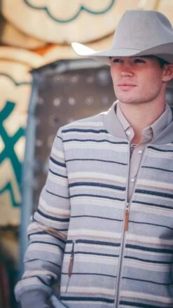 "Ozona" Hooey Bomber Jacket Grey/Stripe Pattern -Hooey Brands P1088927