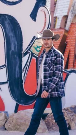 "Hooey Mens Flannel Jacket" Black/Plaid Pattern W/Cream Sherpa -Hooey Brands P1099104