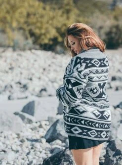 HOOey "Ladies Knits" Short Duster Charcoal/Aztec -Hooey Brands P1288197