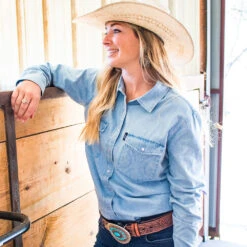 HOOey Ladies Chambray Denim Long Sleeve Shirt -Hooey Brands dani 1