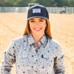 HOOey "Sol" Ladies Grey Stars Long Sleeve Pearl Snap Shirt -Hooey Brands stars
